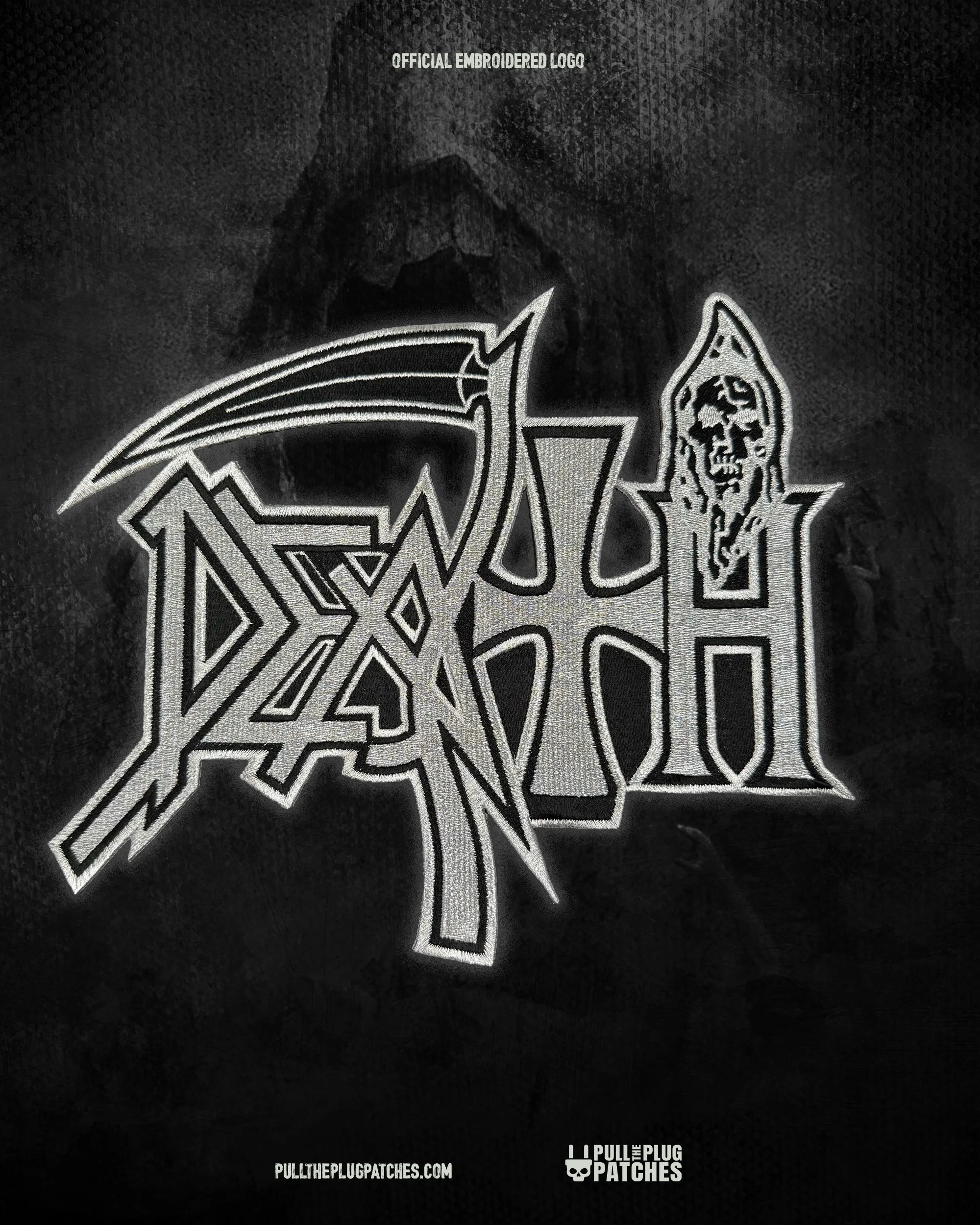 Death - Silver - Embroidered Rocker Style Logo